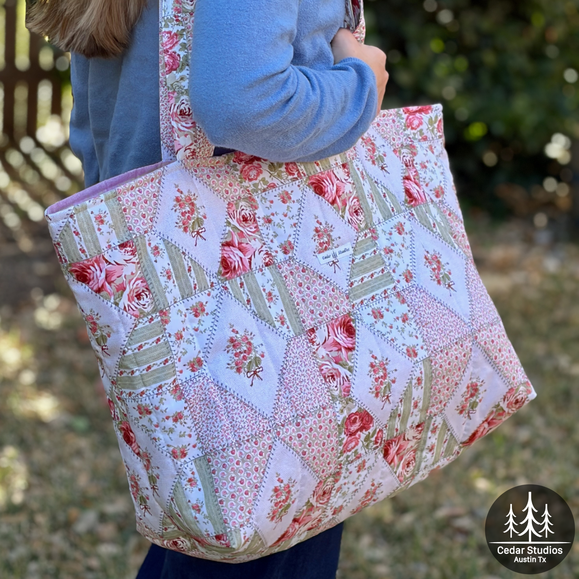Patchwork Rose Quilted Weekender Tote Bag
