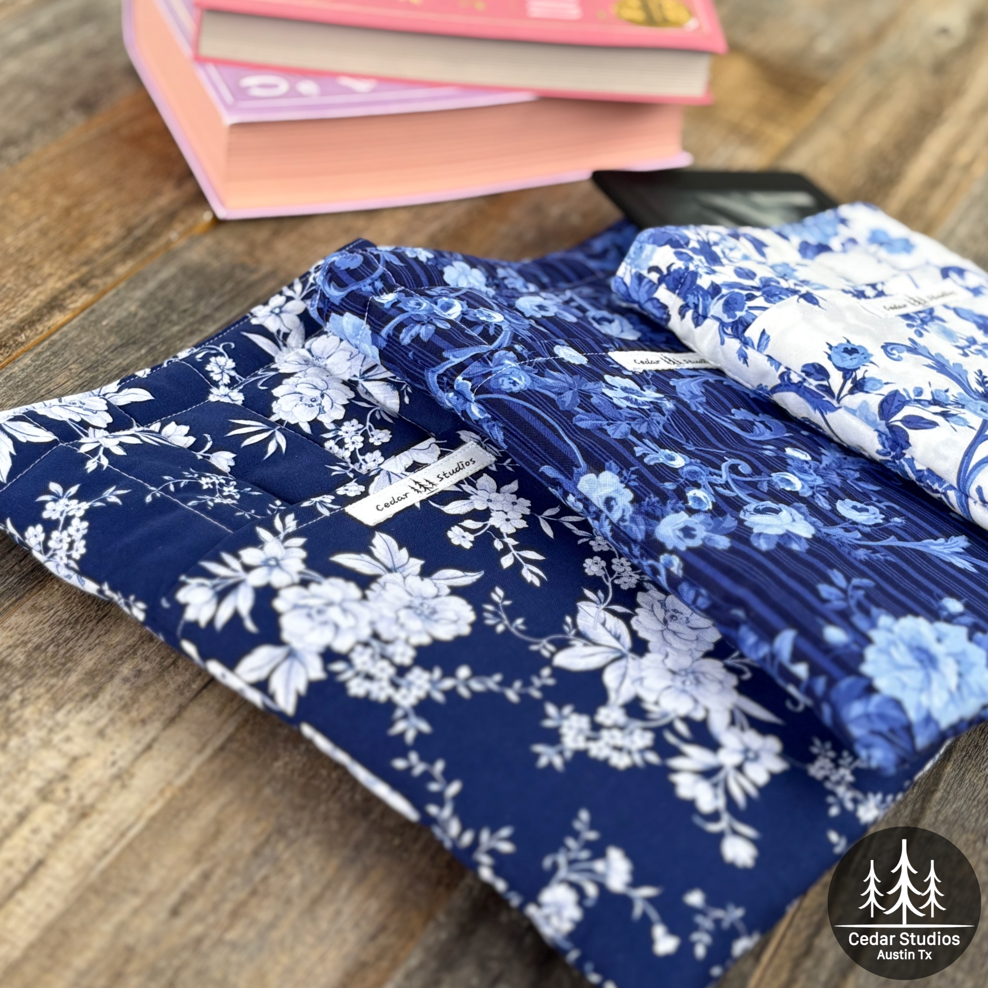 Handmade Quilted Medium Book Sleeve – Blue-tiful
