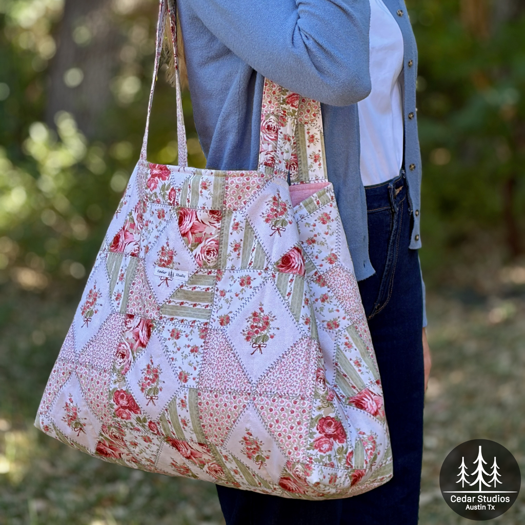 Patchwork Rose Quilted Weekender Tote Bag
