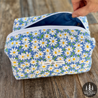 Blue Daisy Quilted Makeup Bag