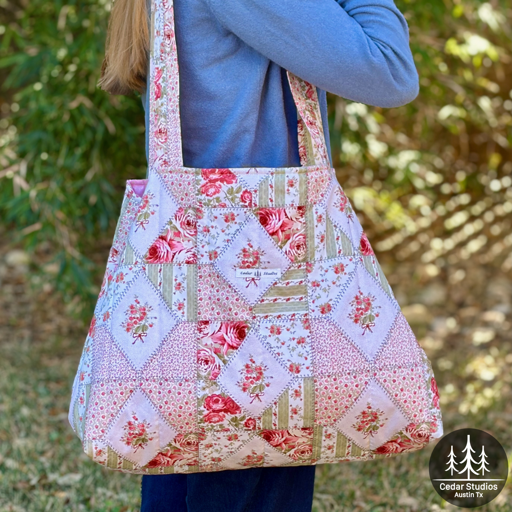 Patchwork Rose Quilted Weekender Tote Bag