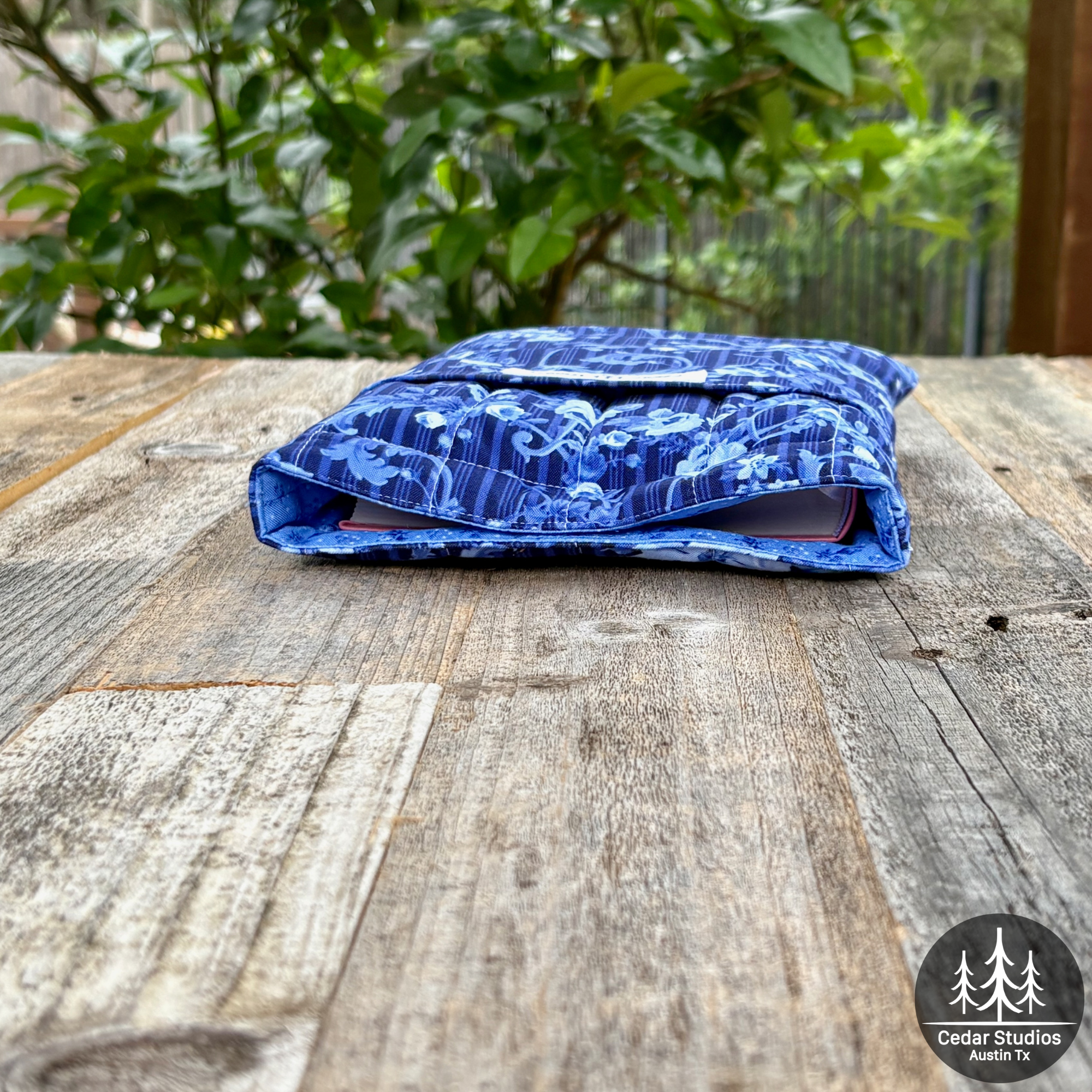 Handmade Quilted Large Book Sleeve – Blue-tiful