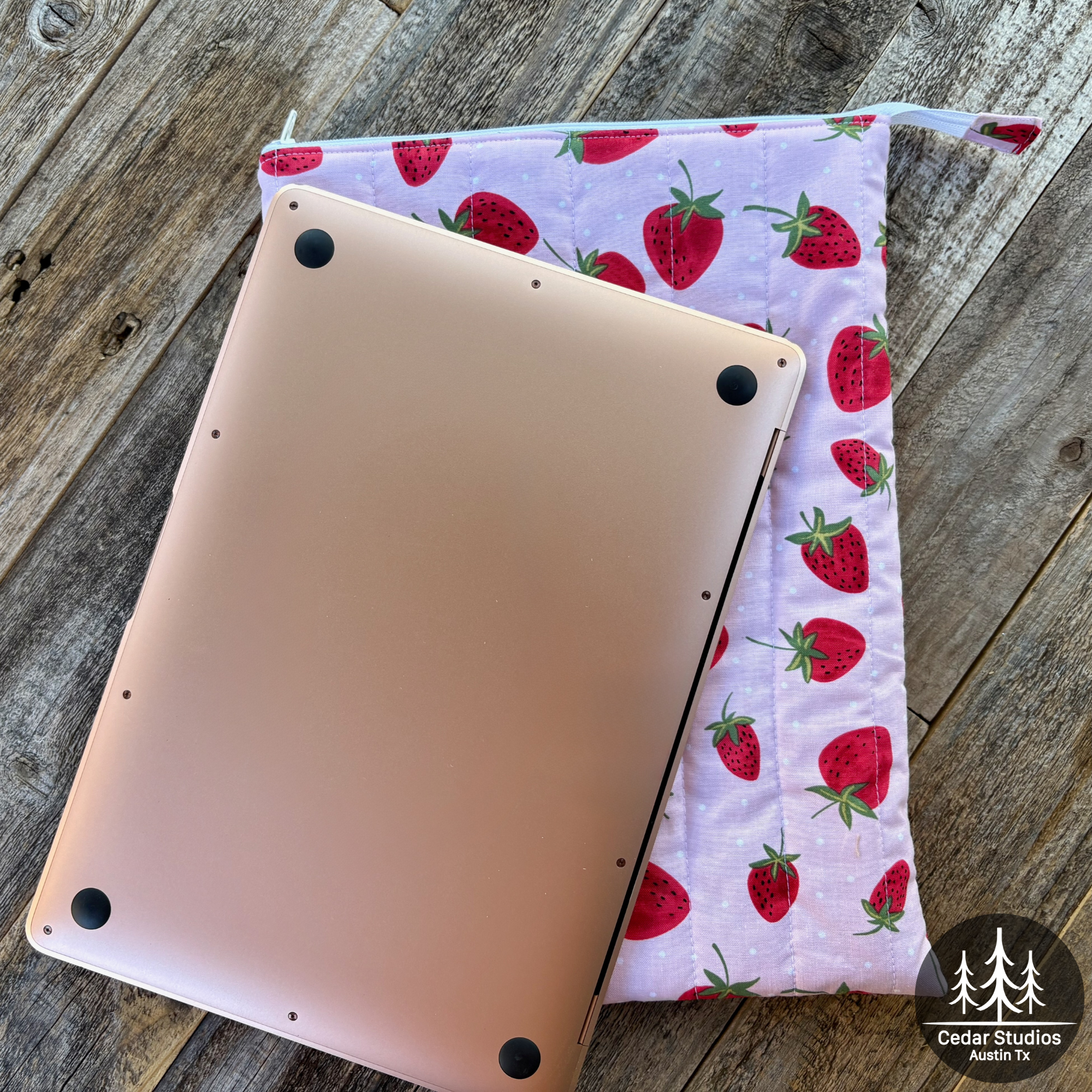 Strawberry Patch Handmade Quilted Laptop Sleeve 13"