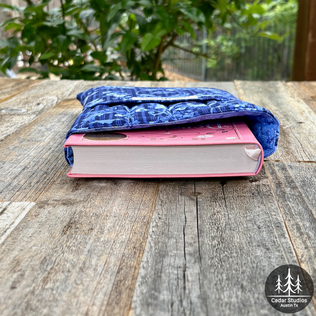 Handmade Quilted Medium Book Sleeve – Blue-tiful