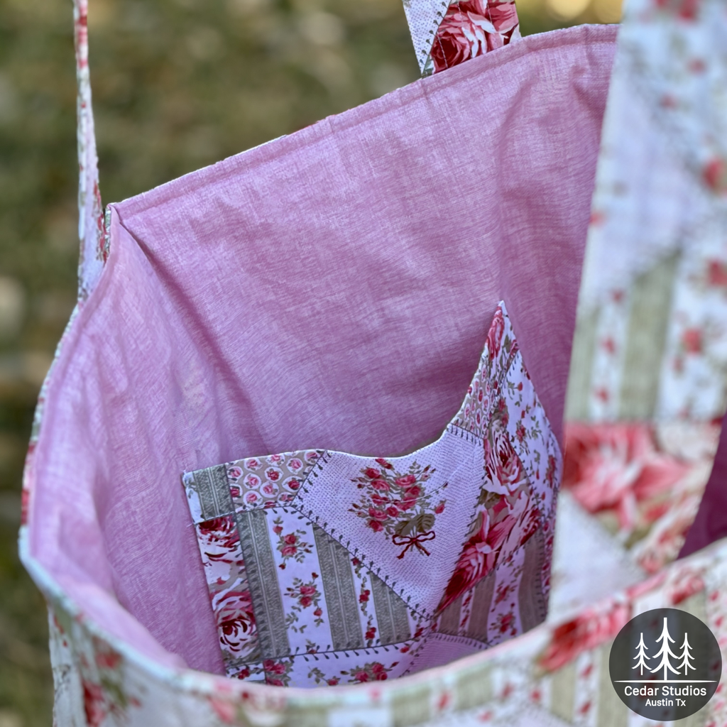 Patchwork Rose Quilted Weekender Tote Bag