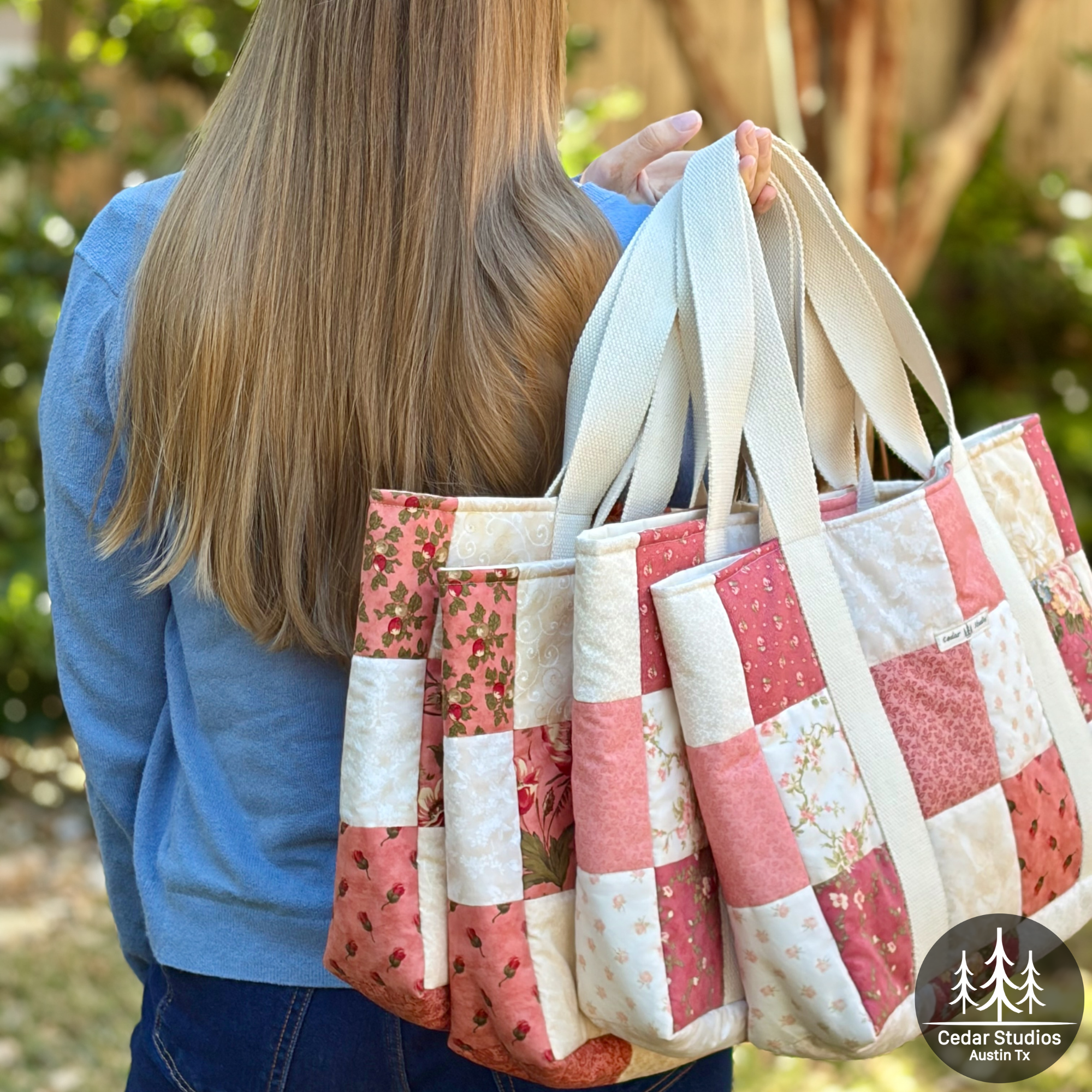 Pink Petal Patchwork Handmade Patchwork Tote Bag