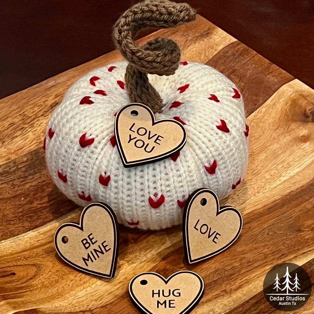 Hand-Knit Heart-Adorned Pumpkin w/Wood Sweetheart Charm
