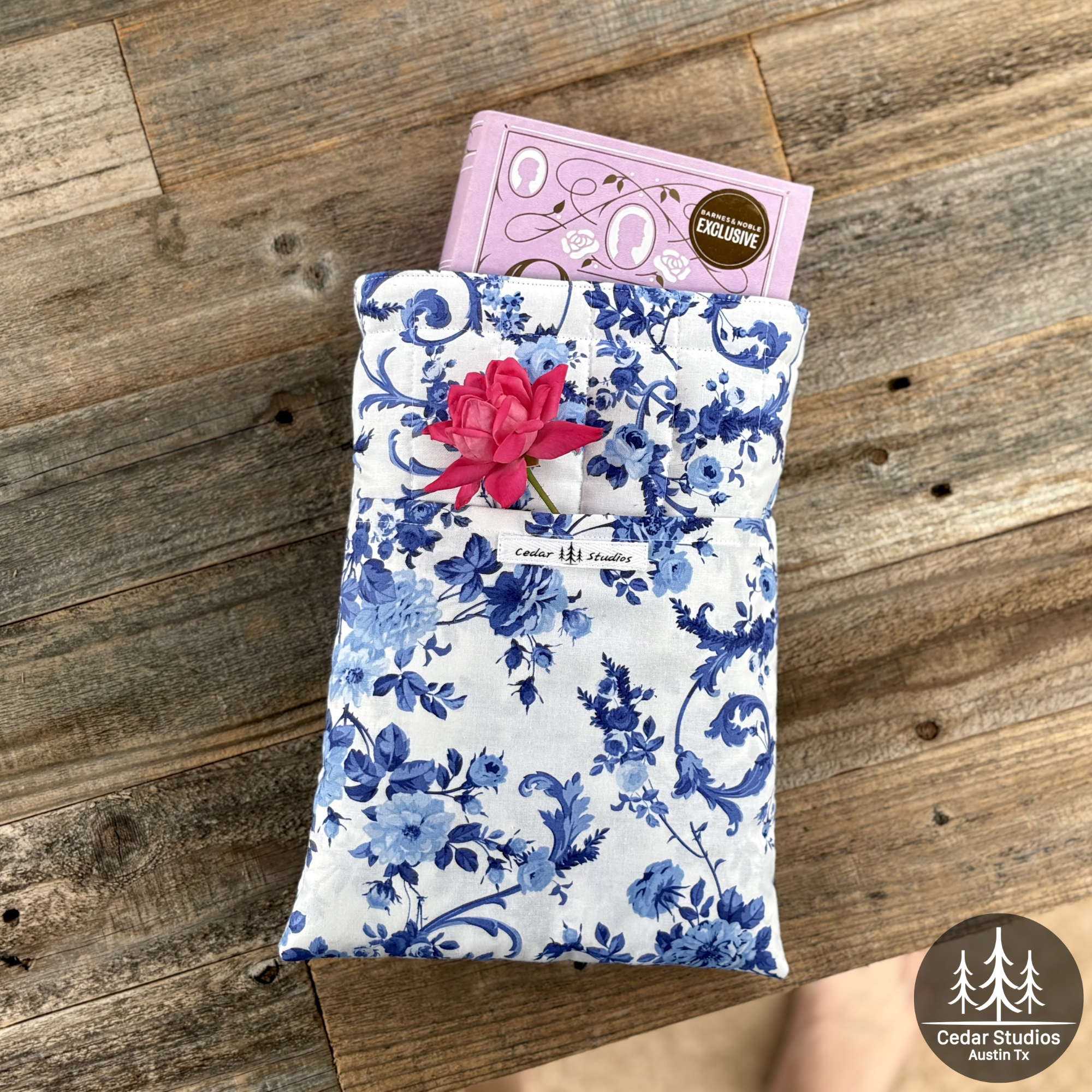 Handmade Quilted Large Book Sleeve – Blue-tiful