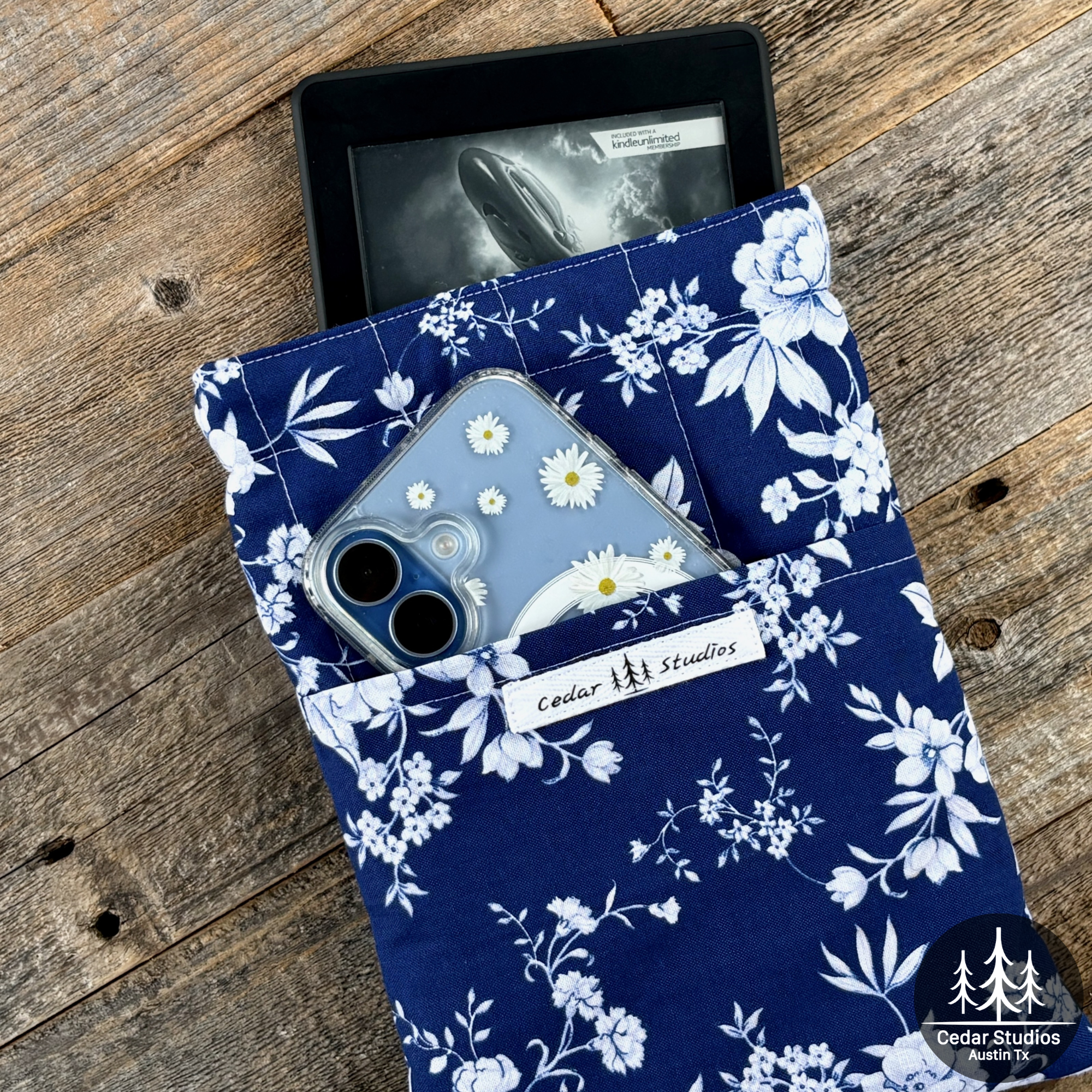Handmade Quilted Kindle Sleeve - Blue-tiful
