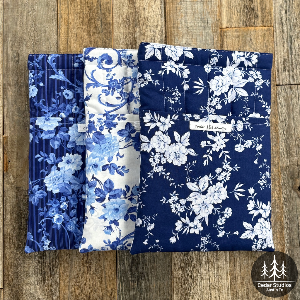 Handmade Quilted Medium Book Sleeve – Blue-tiful