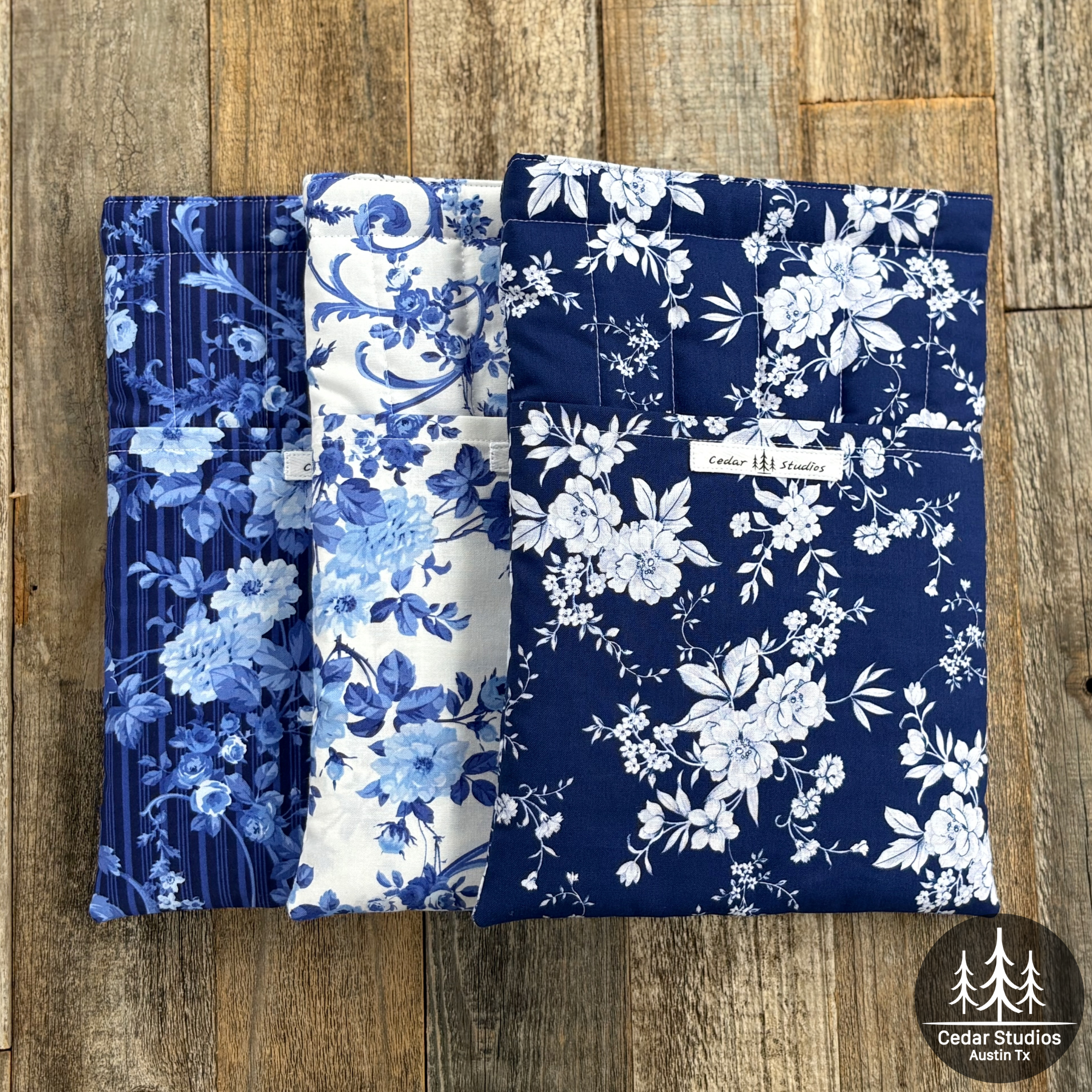 Handmade Quilted Medium Book Sleeve – Blue-tiful