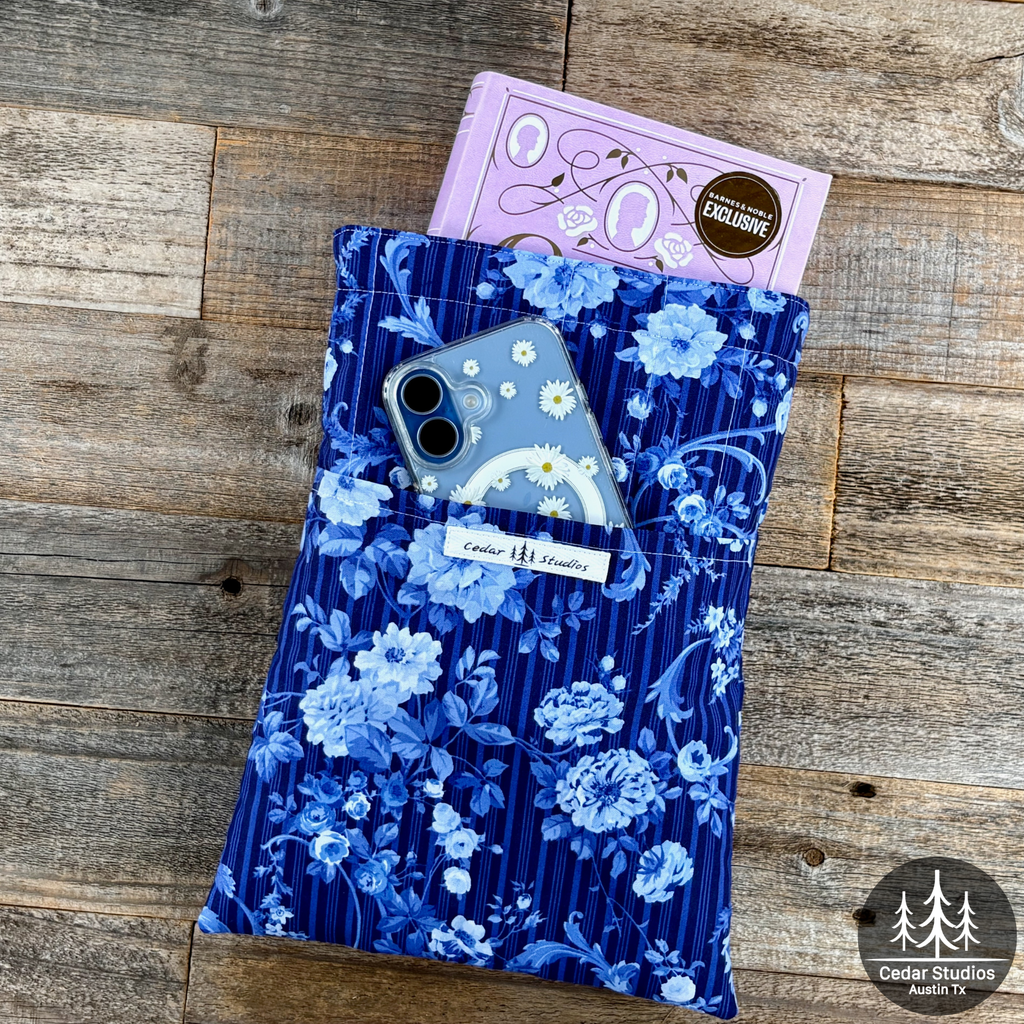 Handmade Quilted Large Book Sleeve – Blue-tiful