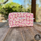 Pink Daisy Quilted Makeup Bag