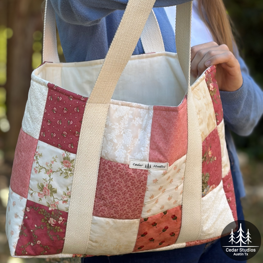Pink Petal Patchwork Handmade Patchwork Tote Bag