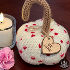 Hand-Knit Heart-Adorned Pumpkin w/Wood Sweetheart Charm