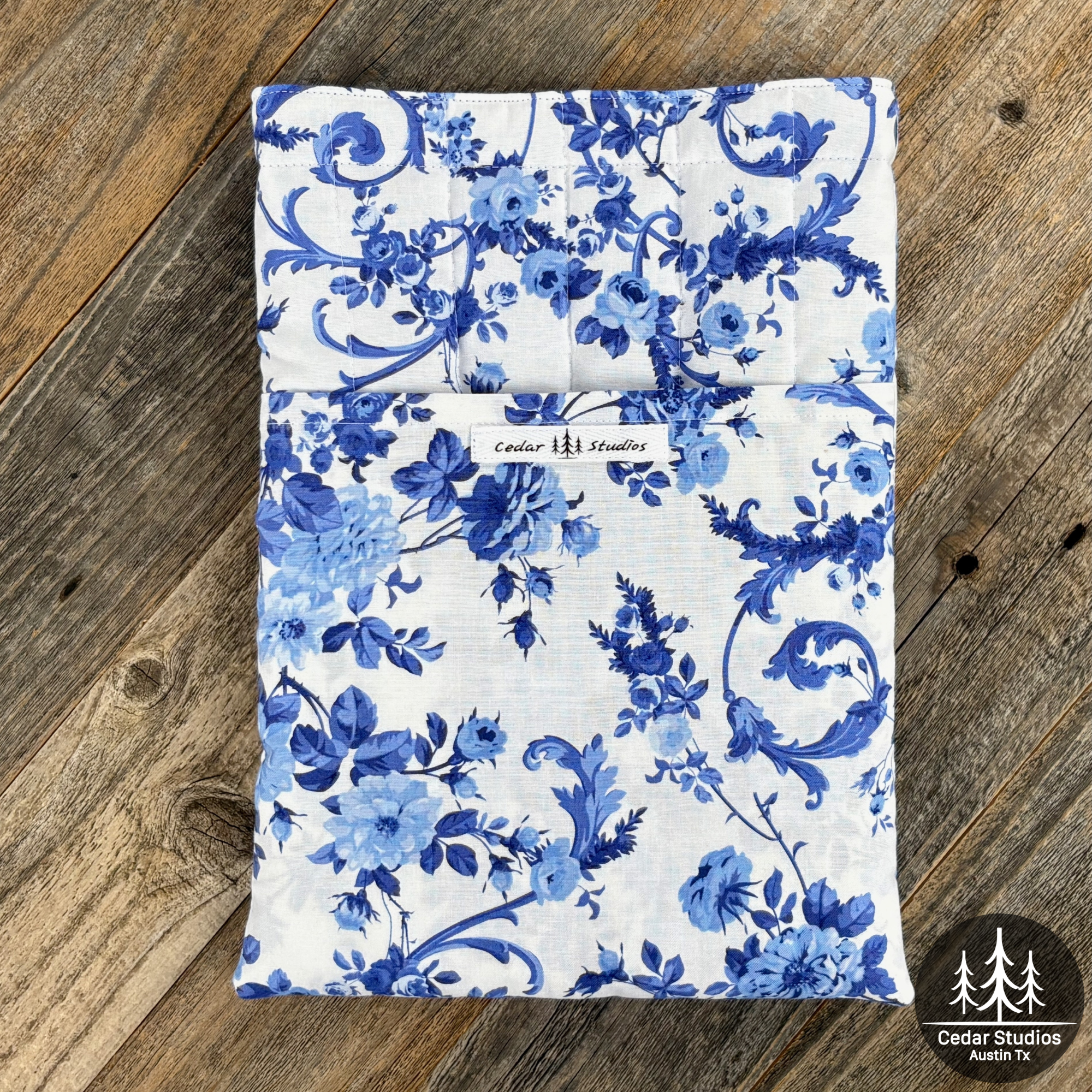 Handmade Quilted Large Book Sleeve – Blue-tiful