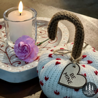 Hand-Knit Heart-Adorned Pumpkin w/Wood Sweetheart Charm