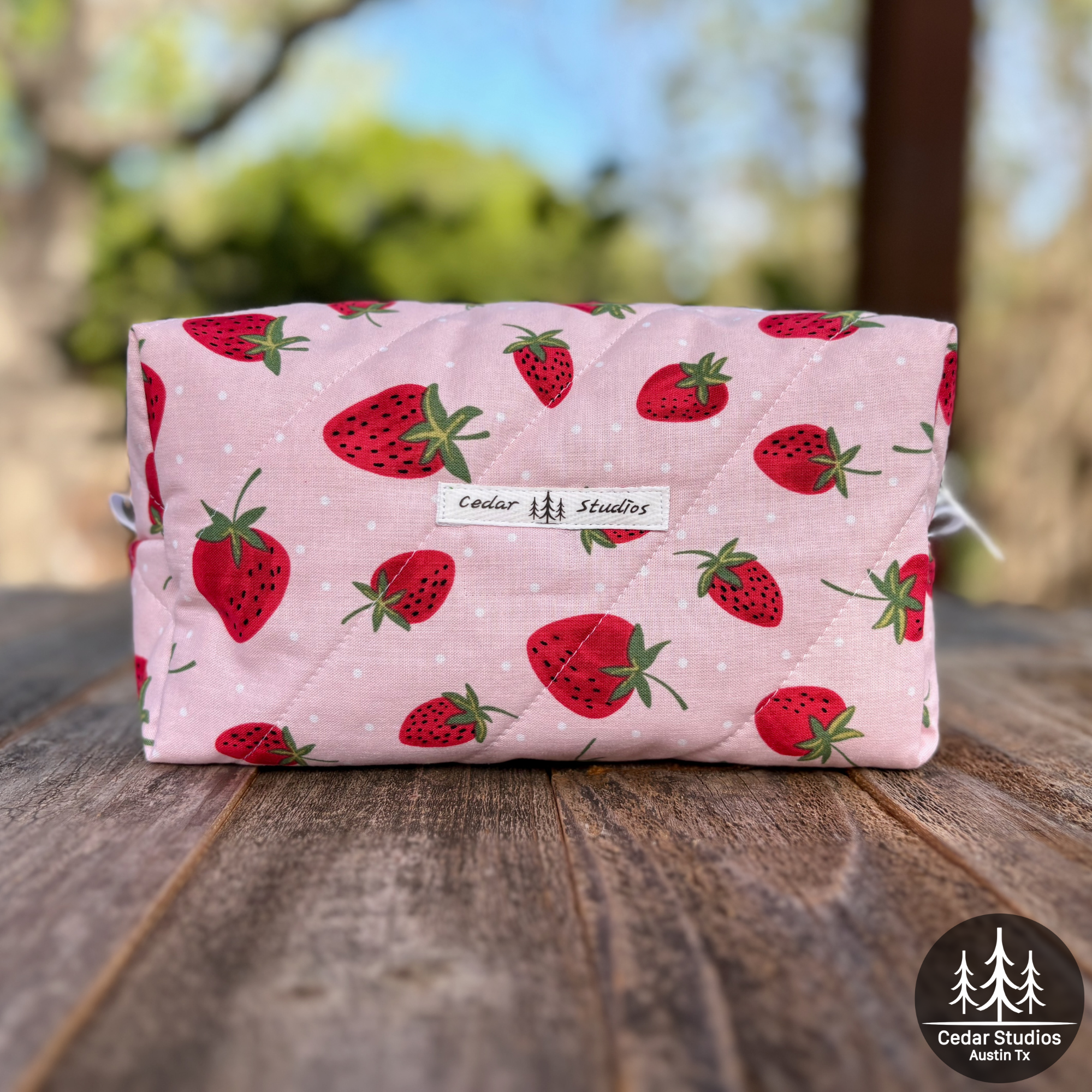 Strawberry Patch Quilted Makeup Bag