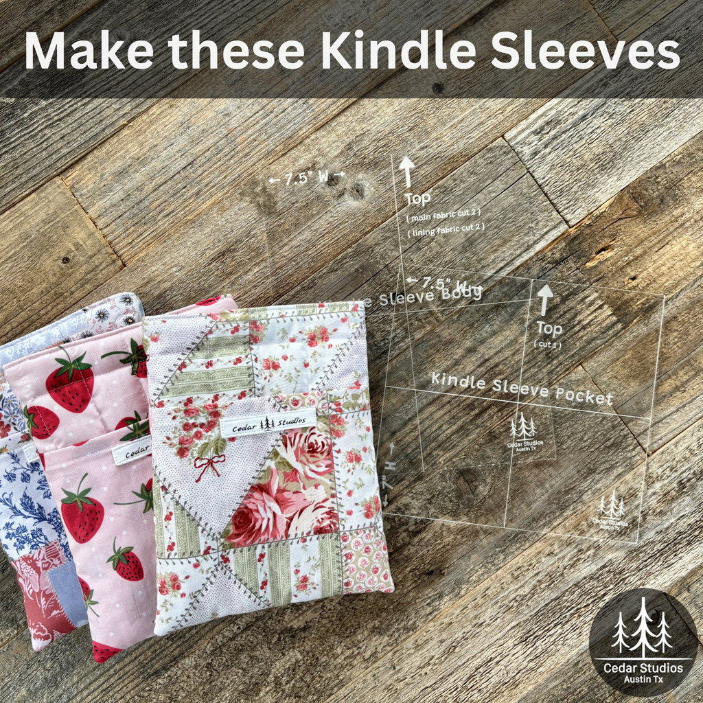 Kindle Sleeve Template Set | Acrylic Quilting Pattern for Book Sleeve with Optional Pocket