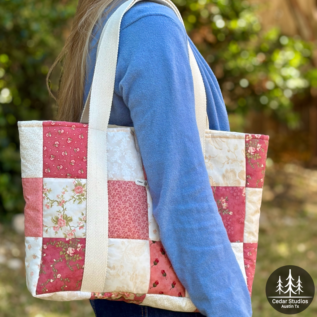 Pink Petal Patchwork Handmade Patchwork Tote Bag