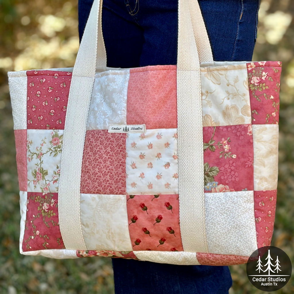 Pink Petal Patchwork Handmade Patchwork Tote Bag