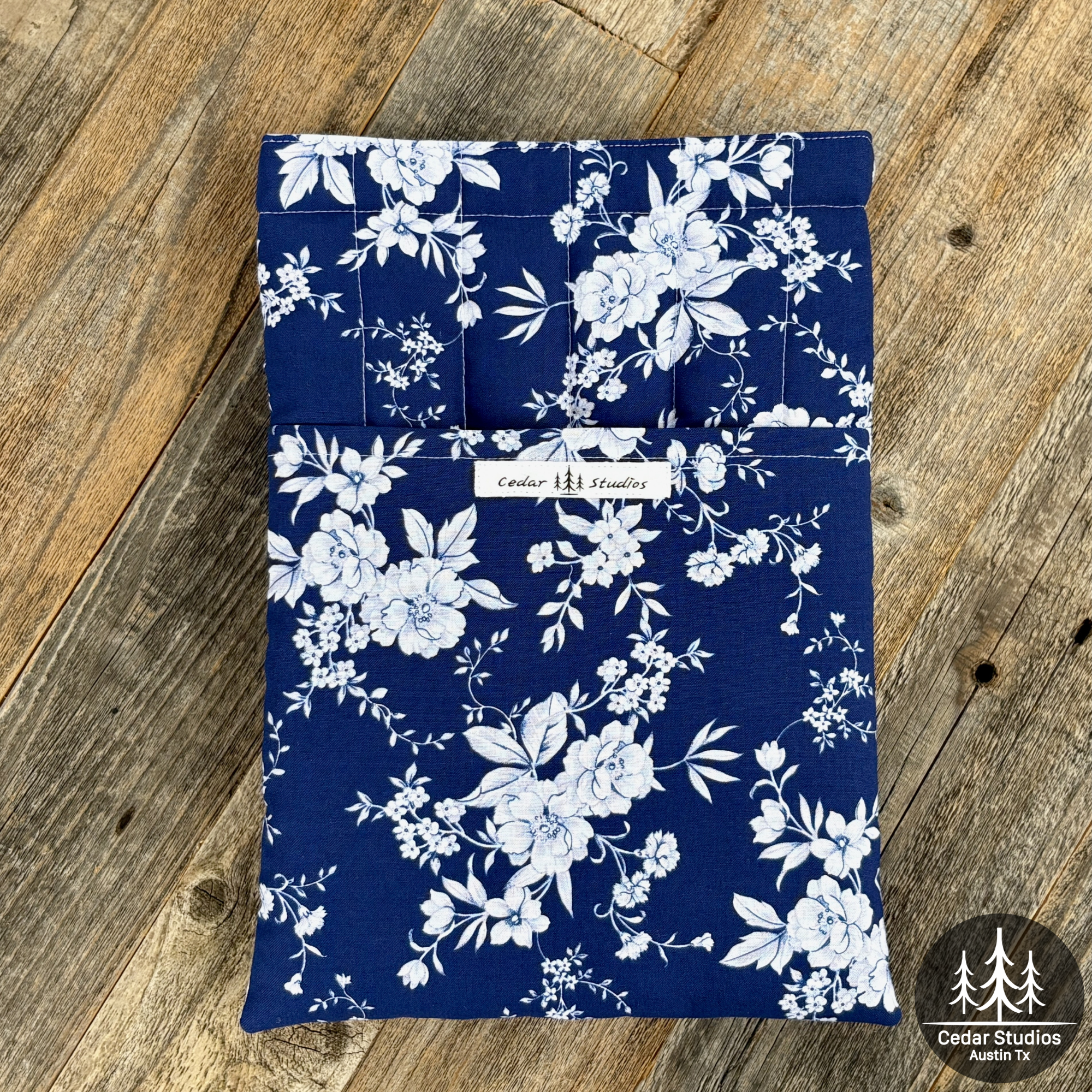 Handmade Quilted Large Book Sleeve – Blue-tiful