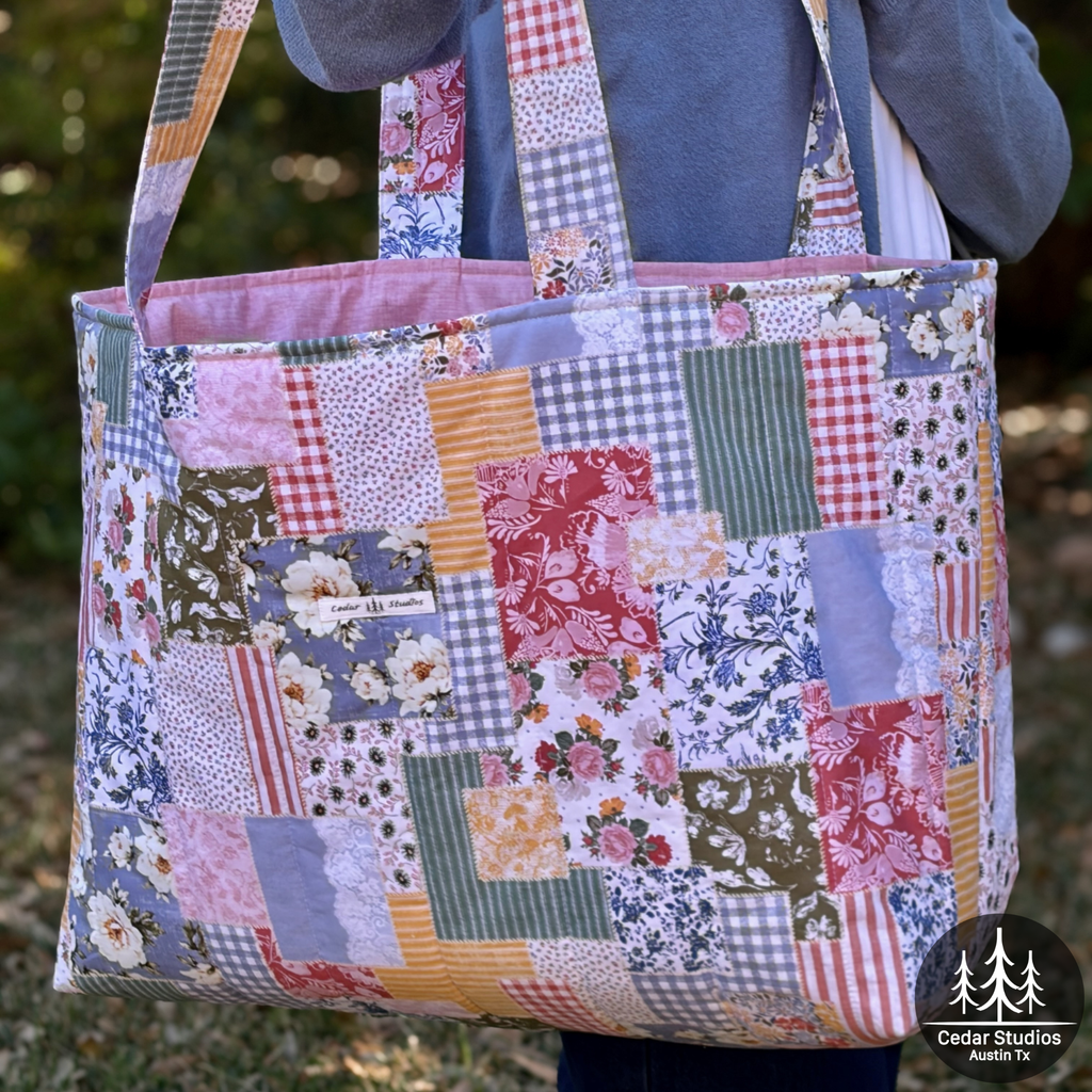 Patchwork Rose Quilted Weekender Tote Bag