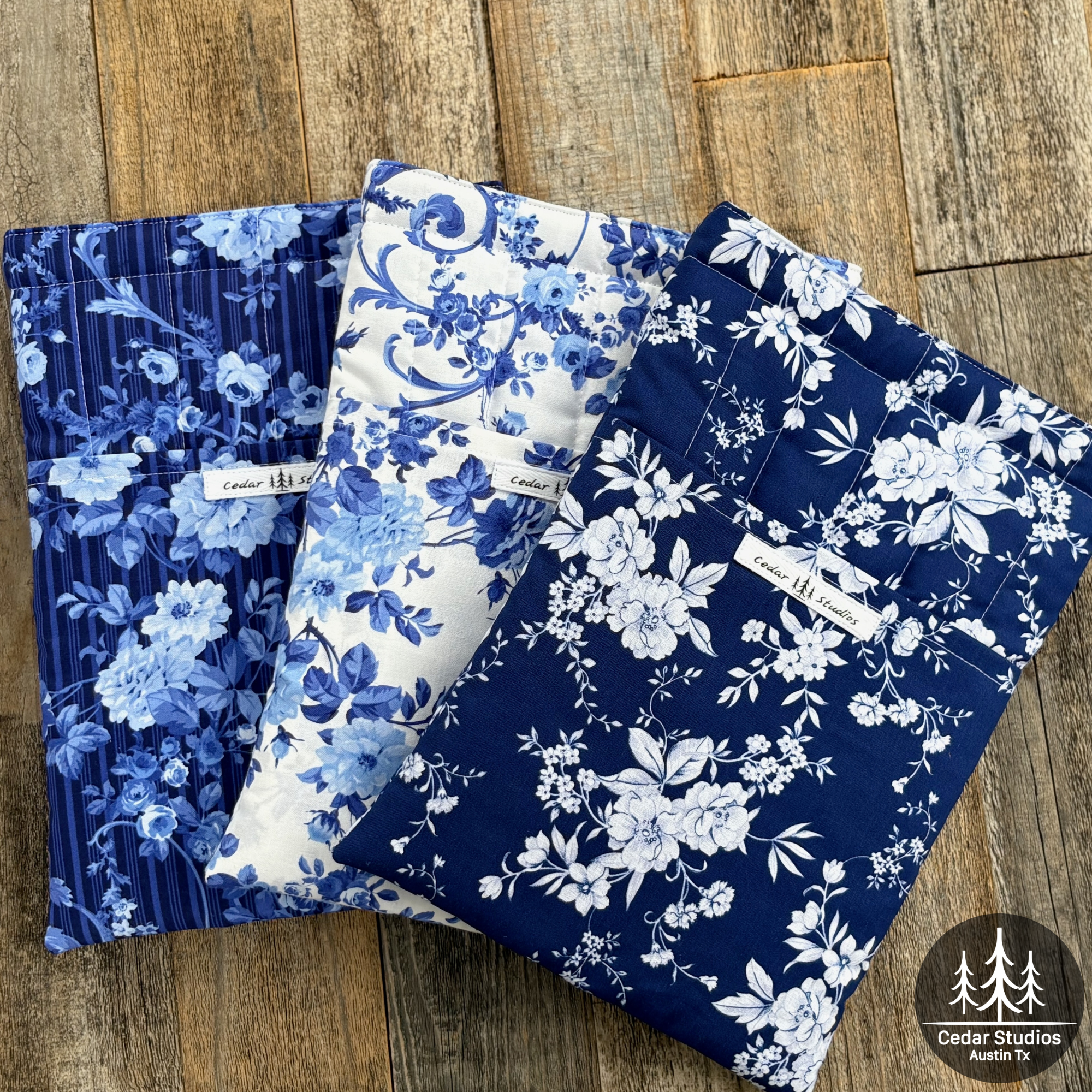 Handmade Quilted Large Book Sleeve – Blue-tiful