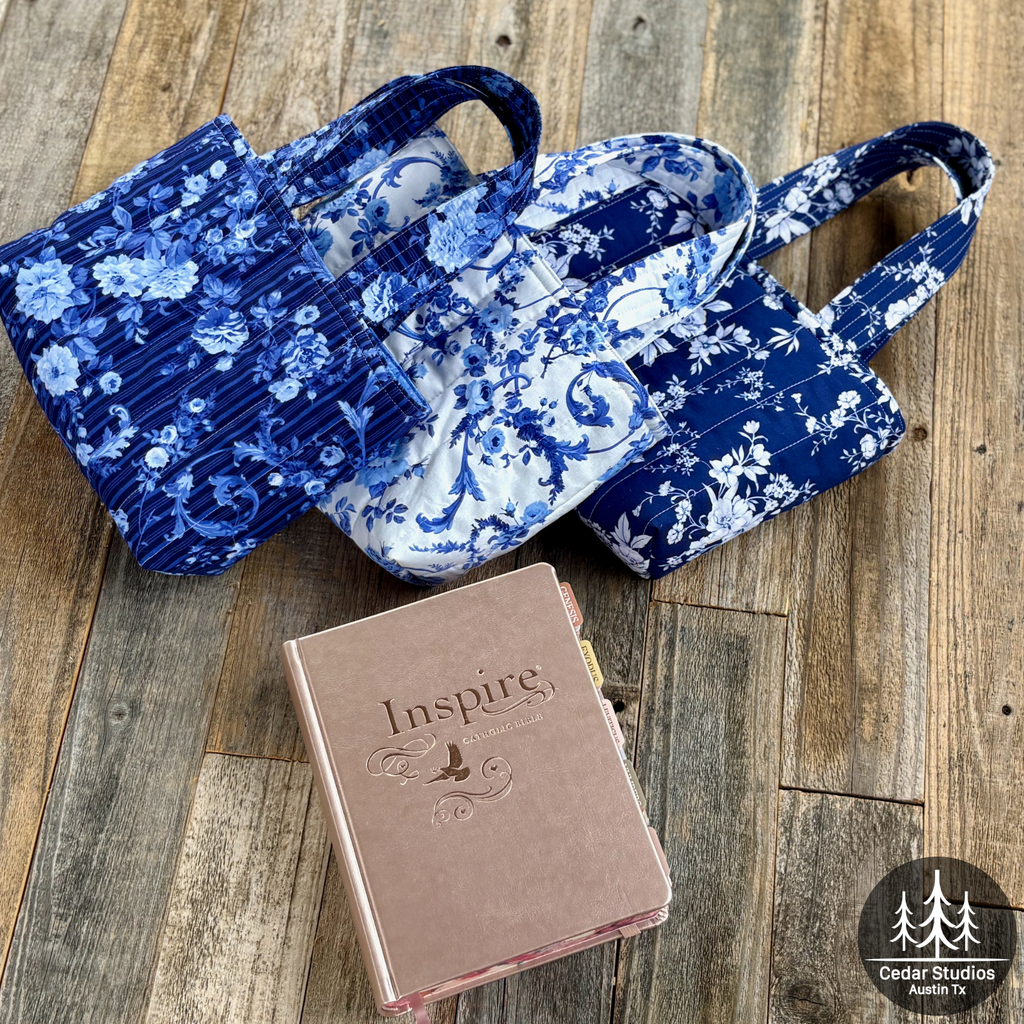Quilted Bible Tote Bag Blue-tiful