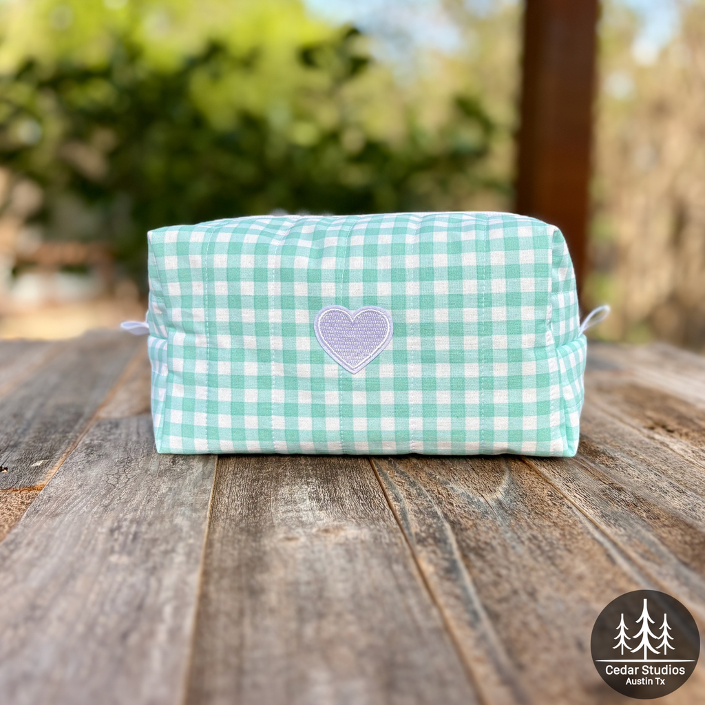 Garden Gingham Quilted Makeup Bag