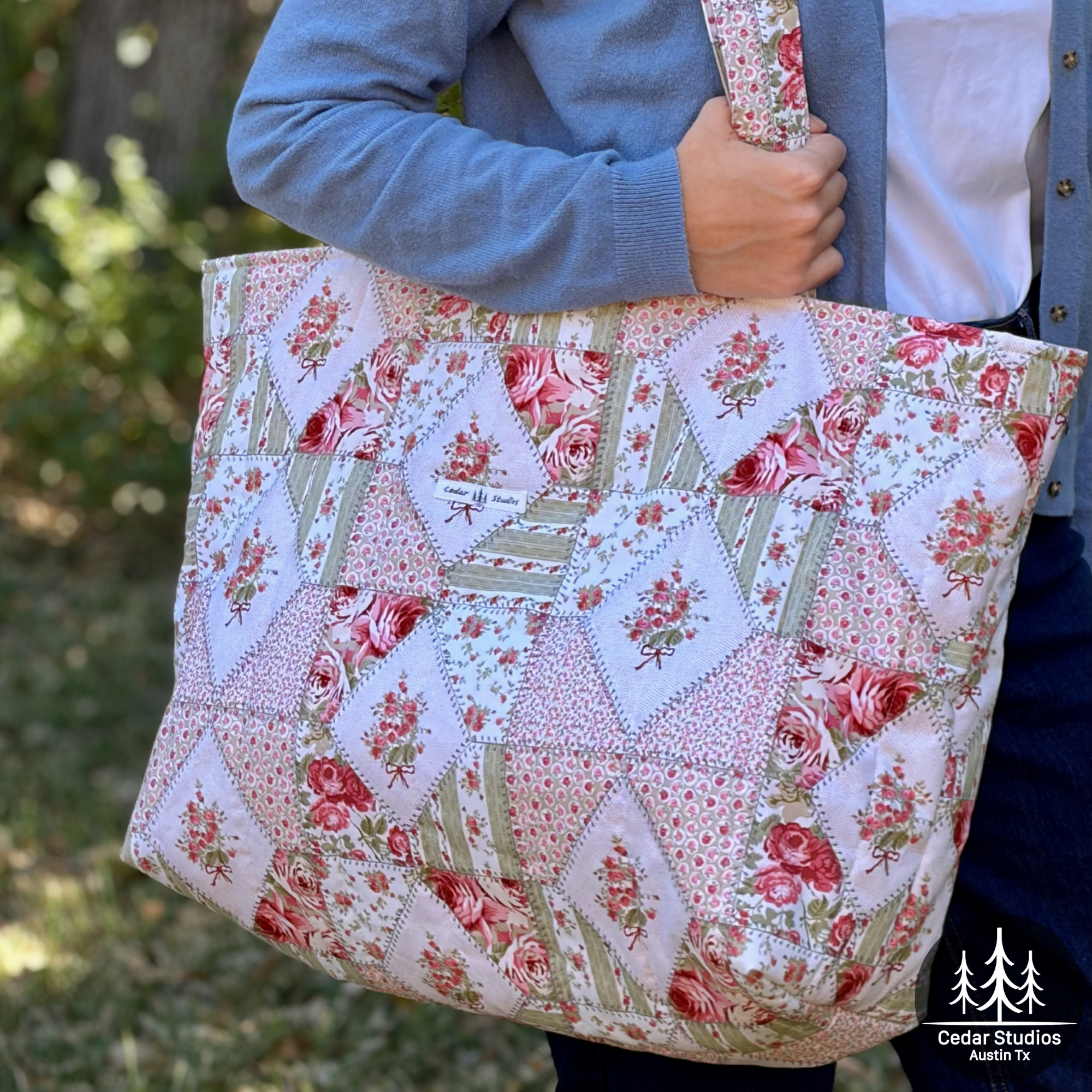 Patchwork Rose Quilted Weekender Tote Bag