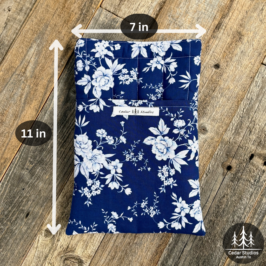 Handmade Quilted Medium Book Sleeve – Blue-tiful