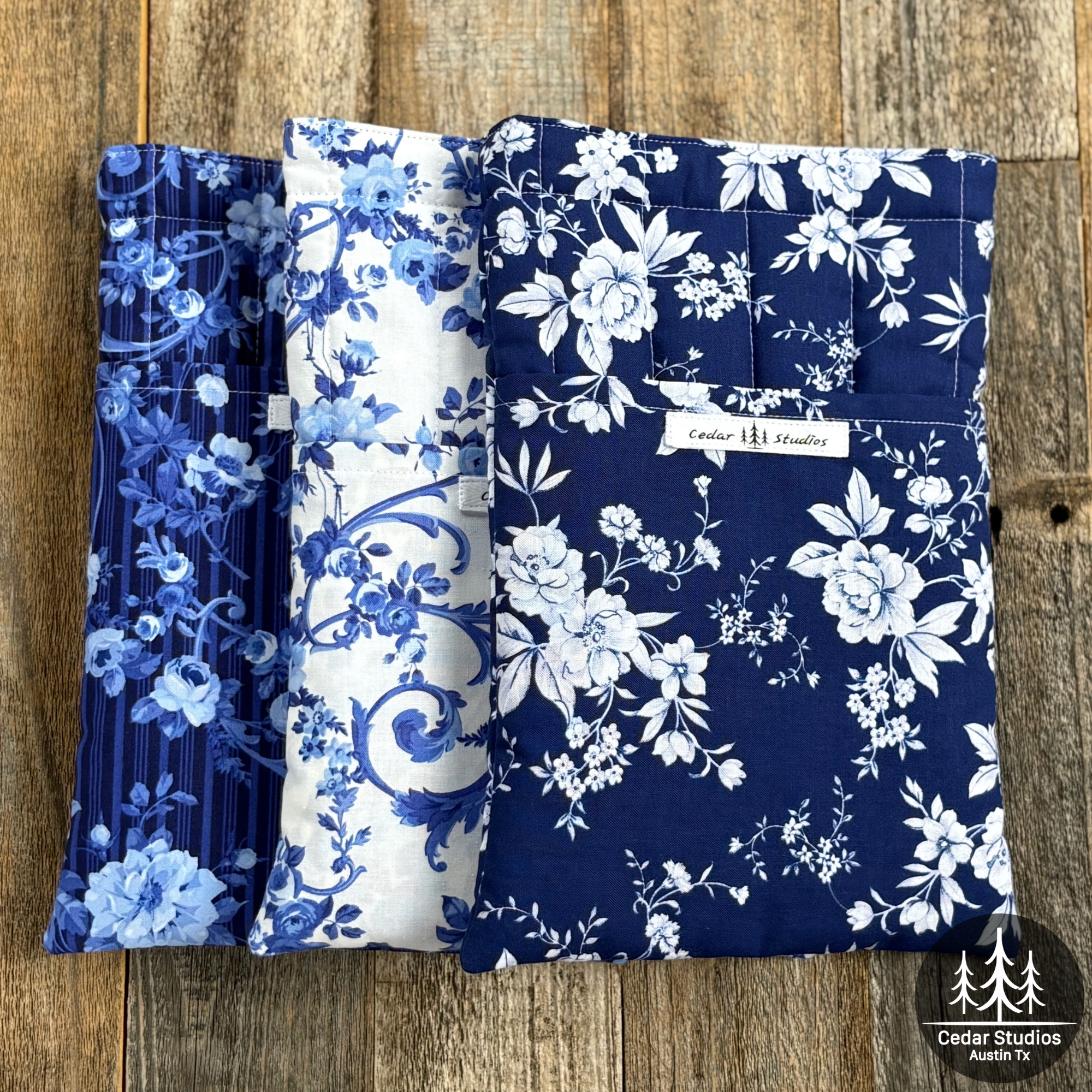 Handmade Quilted Large Book Sleeve – Blue-tiful