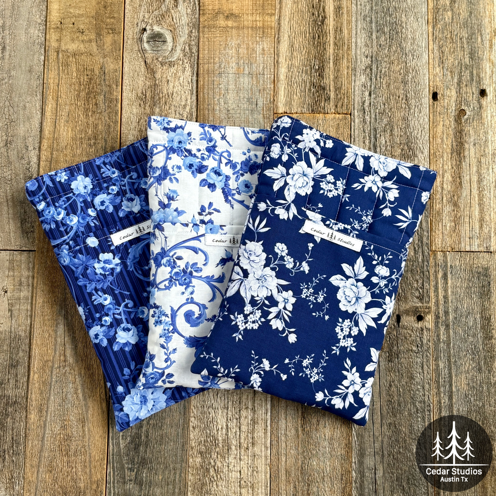 Handmade Quilted Medium Book Sleeve – Blue-tiful